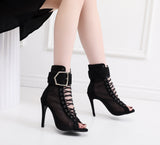 Chic Buckle Accent Lace-Up Professional Dance Heels