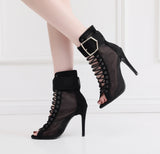 Chic Buckle Accent Lace-Up Professional Dance Heels