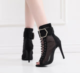 Chic Buckle Accent Lace-Up Professional Dance Heels
