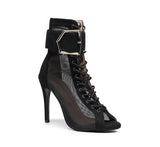 Chic Buckle Accent Lace-Up Professional Dance Heels