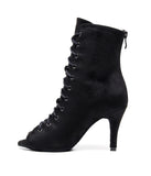 Black Velvet Lace-Up Dance Heels