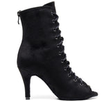 Black Velvet Lace-Up Dance Heels