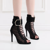 Chic Buckle Accent Lace-Up Professional Dance Heels