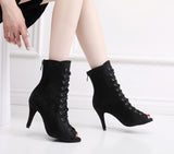 Black Velvet Lace-Up Dance Heels